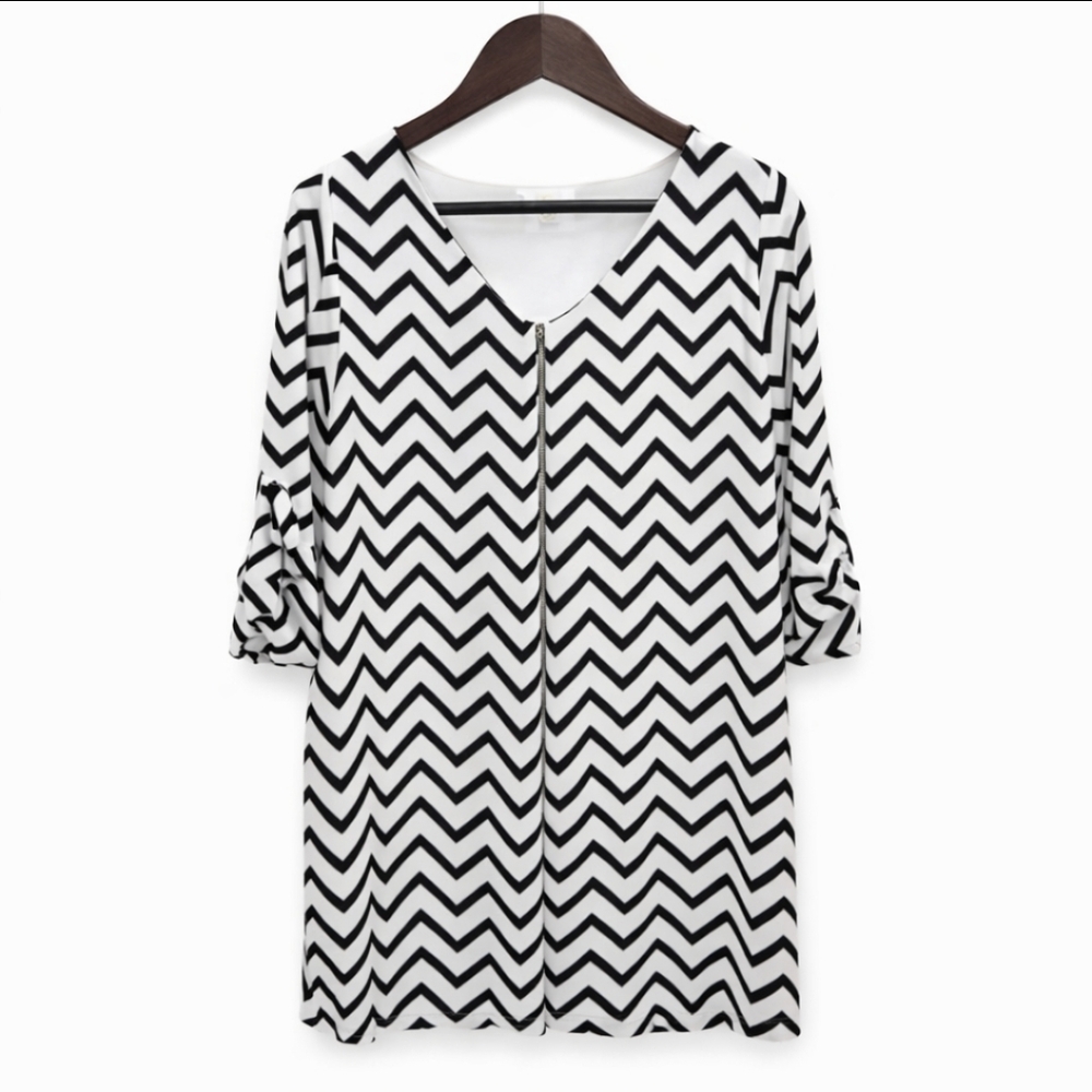 Charming Charlie White Black Chevron Midi Dress Sz Med